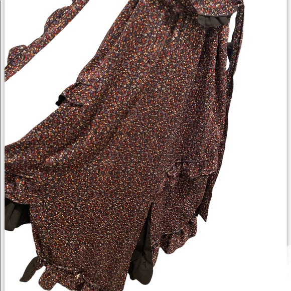 Maxi Dress by Derek Lam Asymmetrical Floral Ruffle Halter, Flowy Size 4 Black - Picture 4 of 12